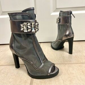 Karl Lagerfeld Blayze peep-toe bootie fine mesh crystal strap formal Mobwife 5.5